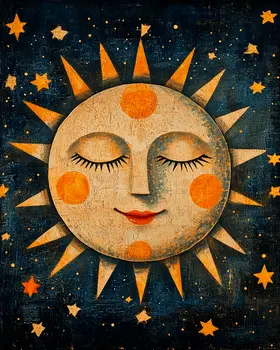 Early Folk Art Sun - Aliens, Spaceships  Outer-Space Wall Art Prints – 8″x10″ Artwork for 11″x14″ Frame