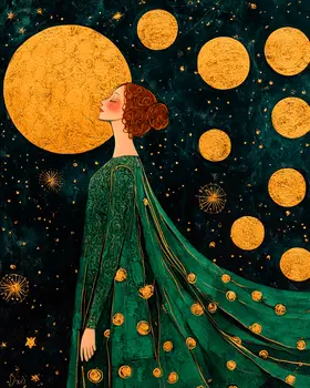 Lady in Green Dress - Aliens, Spaceships  Outer-Space Wall Art Prints – 8″x10″ Artwork for 11″x14″ Frame