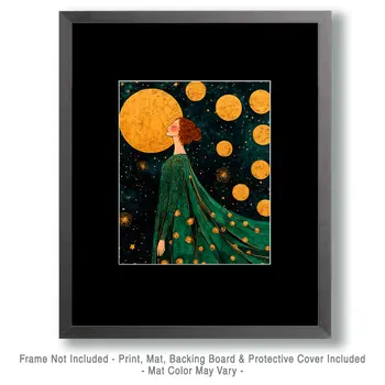 Lady in Green Dress - Aliens, Spaceships  Outer-Space Wall Art Prints – 8″x10″ Artwork for 11″x14″ Frame