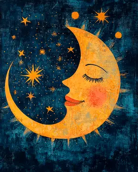 Sleeping Crescent Moon - Aliens, Spaceships  Outer-Space Wall Art Prints – 8″x10″ Artwork for 11″x14″ Frame