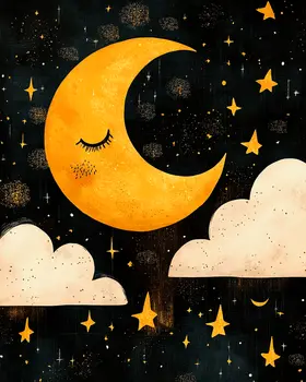 Sleeping Moon - Aliens, Spaceships  Outer-Space Wall Art Prints – 8″x10″ Artwork for 11″x14″ Frame
