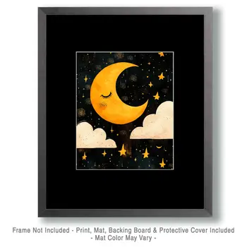 Sleeping Moon - Aliens, Spaceships  Outer-Space Wall Art Prints – 8″x10″ Artwork for 11″x14″ Frame