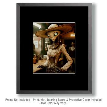 Cowgirl Alien #1 - Aliens, Spaceships  Outer-Space Wall Art Prints – 8″x10″ Artwork for 11″x14″ Frame