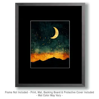 Evening Moonrise - Aliens, Spaceships  Outer-Space Wall Art Prints – 8″x10″ Artwork for 11″x14″ Frame