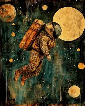 Retro Style Astronaut - Aliens, Spaceships  Outer-Space Wall Art Prints – 8″x10″ Artwork for 11″x14″ Frame