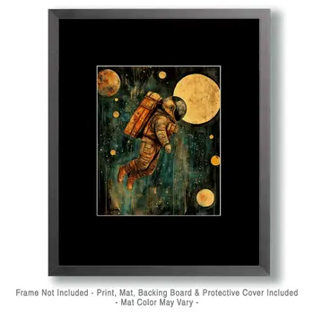 Retro Style Astronaut - Aliens, Spaceships  Outer-Space Wall Art Prints – 8″x10″ Artwork for 11″x14″ Frame