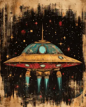 Vintage Style Spaceship - Aliens, Spaceships  Outer-Space Wall Art Prints – 8″x10″ Artwork for 11″x14″ Frame