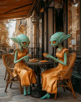 Aliens at a Cafe - Aliens, Spaceships  Outer-Space Wall Art Prints – 8″x10″ Artwork for 11″x14″ Frame
