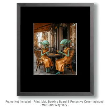 Aliens at a Cafe - Aliens, Spaceships  Outer-Space Wall Art Prints – 8″x10″ Artwork for 11″x14″ Frame