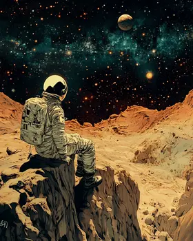 Astronaut Resting - Aliens, Spaceships  Outer-Space Wall Art Prints – 8″x10″ Artwork for 11″x14″ Frame