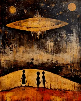 Visitors - Aliens, Spaceships  Outer-Space Wall Art Prints – 8″x10″ Artwork for 11″x14″ Frame