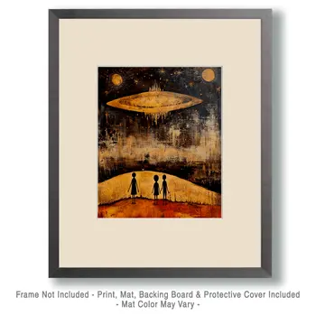 Visitors - Aliens, Spaceships  Outer-Space Wall Art Prints – 8″x10″ Artwork for 11″x14″ Frame