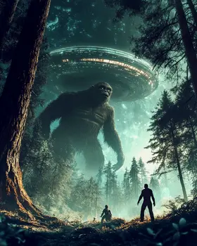 Alien Bigfoot - Aliens, Spaceships  Outer-Space Wall Art Prints – 8″x10″ Artwork for 11″x14″ Frame