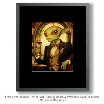 Alien Toast - Aliens, Spaceships  Outer-Space Wall Art Prints – 8″x10″ Artwork for 11″x14″ Frame