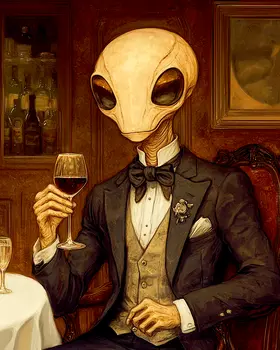 The Grey Alien Gives a Toast - Aliens, Spaceships  Outer-Space Wall Art Prints – 8″x10″ Artwork for 11″x14″ Frame