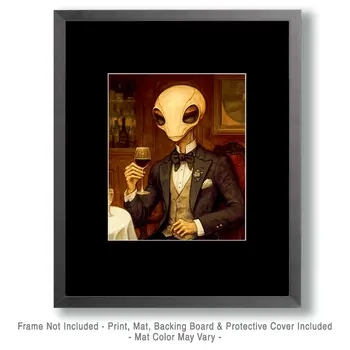 The Grey Alien Gives a Toast - Aliens, Spaceships  Outer-Space Wall Art Prints – 8″x10″ Artwork for 11″x14″ Frame