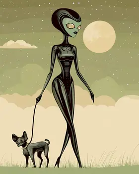 Mista and Haro Out for a Walk - Aliens, Spaceships  Outer-Space Wall Art Prints – 8″x10″ Artwork for 11″x14″ Frame
