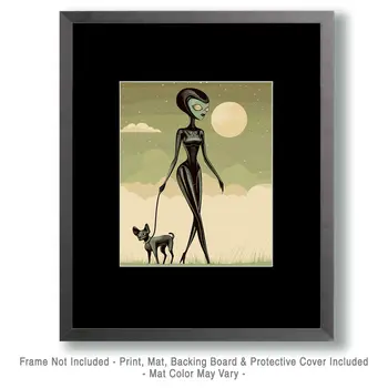 Mista and Haro Out for a Walk - Aliens, Spaceships  Outer-Space Wall Art Prints – 8″x10″ Artwork for 11″x14″ Frame