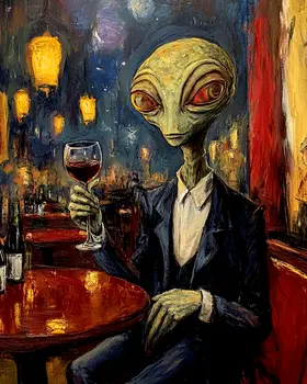 Impressionist Alien Toast - Aliens, Spaceships  Outer-Space Wall Art Prints – 8″x10″ Artwork for 11″x14″ Frame