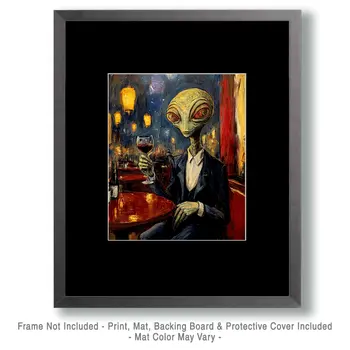 Impressionist Alien Toast - Aliens, Spaceships  Outer-Space Wall Art Prints – 8″x10″ Artwork for 11″x14″ Frame