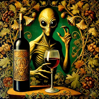 Nouveau Alien with Wine #1 - Aliens, Spaceships  Outer-Space Wall Art Prints – 8″x10″ Artwork for 11″x14″ Frame