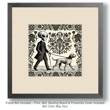 Nouveau Alien Walking Dog - Aliens, Spaceships  Outer-Space Wall Art Prints – 8″x10″ Artwork for 11″x14″ Frame
