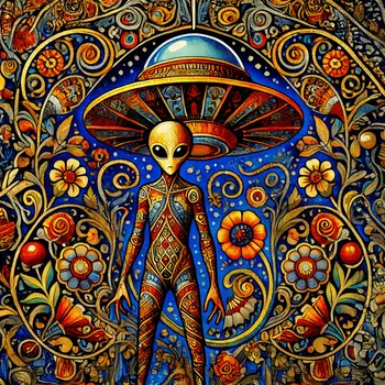 Nouveau Alien Under Spaceship - Aliens, Spaceships  Outer-Space Wall Art Prints – 8″x10″ Artwork for 11″x14″ Frame