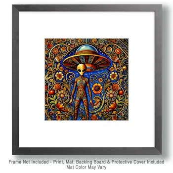 Nouveau Alien Under Spaceship - Aliens, Spaceships  Outer-Space Wall Art Prints – 8″x10″ Artwork for 11″x14″ Frame