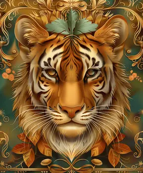Tiger Portrait Art Nouveau  Art Print - Animal Kingdom Wall Art Prints in Art Nouveau Style – 8″x10″ Artwork for 11″x14″ Frame