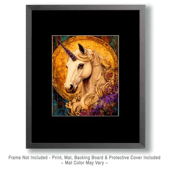 Nouveau Beauty - Unicorn & Pegasus Wall Art Prints – 8″x10″ Artwork for 11″x14″ Frame