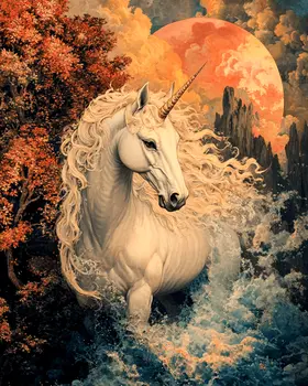 Mystical Night - Unicorn & Pegasus Wall Art Prints – 8″x10″ Artwork for 11″x14″ Frame