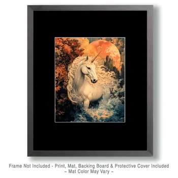 Mystical Night - Unicorn & Pegasus Wall Art Prints – 8″x10″ Artwork for 11″x14″ Frame