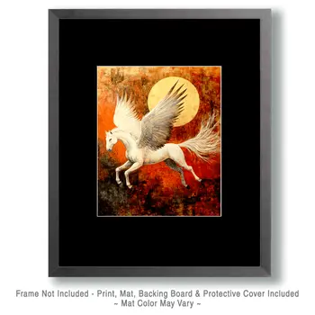 Full Moon Flight - Unicorn & Pegasus Wall Art Prints – 8″x10″ Artwork for 11″x14″ Frame
