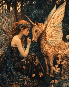 A Fairy Lesson - Unicorn & Pegasus Wall Art Prints – 8″x10″ Artwork for 11″x14″ Frame