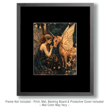 A Fairy Lesson - Unicorn & Pegasus Wall Art Prints – 8″x10″ Artwork for 11″x14″ Frame