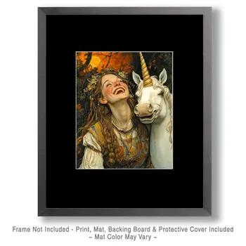 A Funny Fairy - Unicorn & Pegasus Wall Art Prints – 8″x10″ Artwork for 11″x14″ Frame
