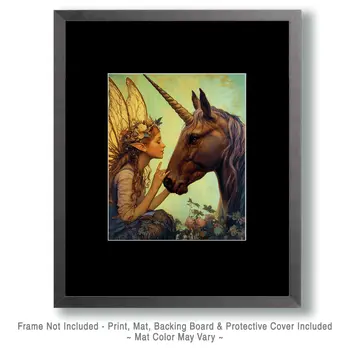 Fairy Discussion - Unicorn & Pegasus Wall Art Prints – 8″x10″ Artwork for 11″x14″ Frame