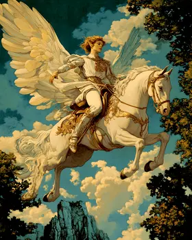 Prince on a Ride - Unicorn & Pegasus Wall Art Prints – 8″x10″ Artwork for 11″x14″ Frame