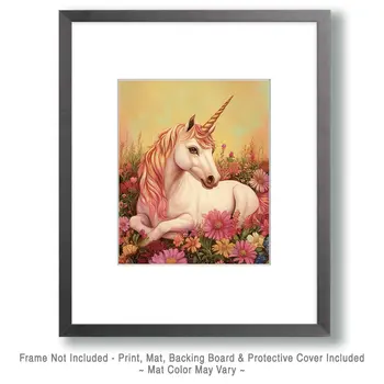 Field of Flowers - Unicorn & Pegasus Wall Art Prints – 8″x10″ Artwork for 11″x14″ Frame