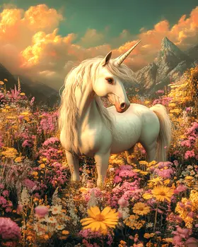 Wildflower Evening - Unicorn & Pegasus Wall Art Prints – 8″x10″ Artwork for 11″x14″ Frame