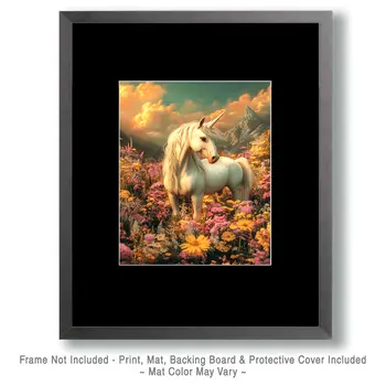 Wildflower Evening - Unicorn & Pegasus Wall Art Prints – 8″x10″ Artwork for 11″x14″ Frame