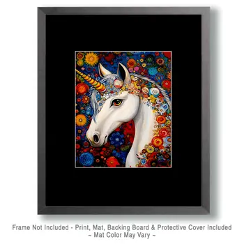 BOHO Floral - Unicorn & Pegasus Wall Art Prints – 8″x10″ Artwork for 11″x14″ Frame