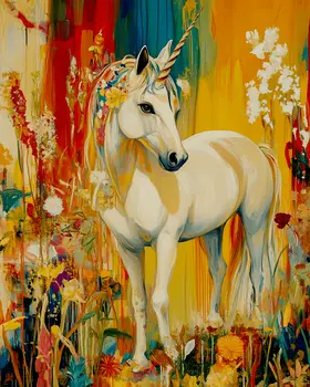 Abstract Floral - Unicorn & Pegasus Wall Art Prints – 8″x10″ Artwork for 11″x14″ Frame