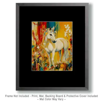 Abstract Floral - Unicorn & Pegasus Wall Art Prints – 8″x10″ Artwork for 11″x14″ Frame