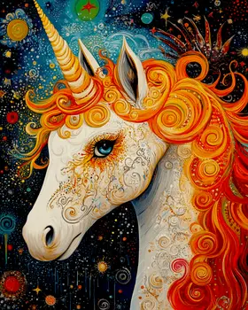 Orange Mane Marge - Unicorn & Pegasus Wall Art Prints – 8″x10″ Artwork for 11″x14″ Frame