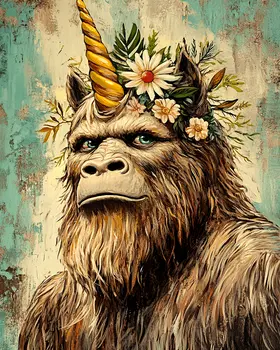 Elusive Unihorn Bigfoot - Unicorn & Pegasus Wall Art Prints – 8″x10″ Artwork for 11″x14″ Frame
