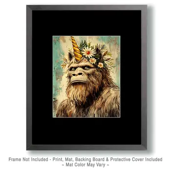 Elusive Unihorn Bigfoot - Unicorn & Pegasus Wall Art Prints – 8″x10″ Artwork for 11″x14″ Frame