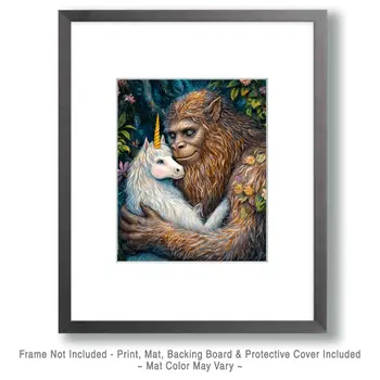 Bigfoot's Pet - Unicorn & Pegasus Wall Art Prints – 8″x10″ Artwork for 11″x14″ Frame