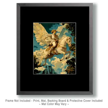 Prince on a Ride - Unicorn & Pegasus Wall Art Prints – 8″x10″ Artwork for 11″x14″ Frame