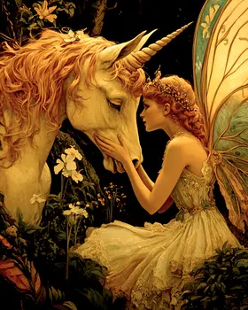 Fairy Heart to Heart - Unicorn & Pegasus Wall Art Prints – 8″x10″ Artwork for 11″x14″ Frame